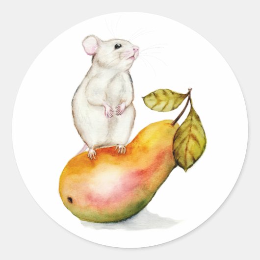 Charming Mouse on a Pear ラウンドシール (正面)