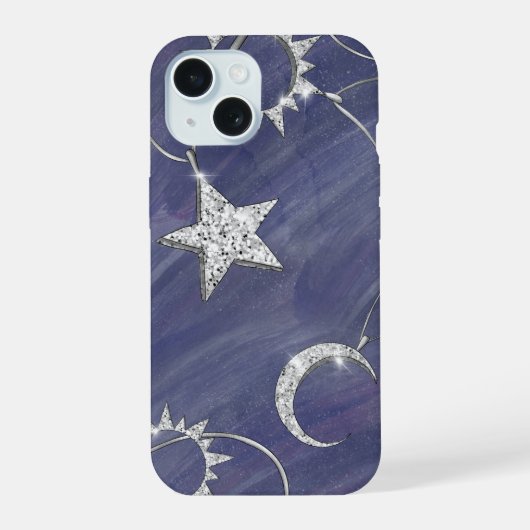 Charming Mystique | 銀の月・星・太陽の護符 iPhone 15ケース (裏面)