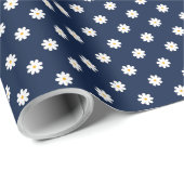 Charming Navy Blue with White Daisy Print ラッピングペーパー (ロールコーナー)