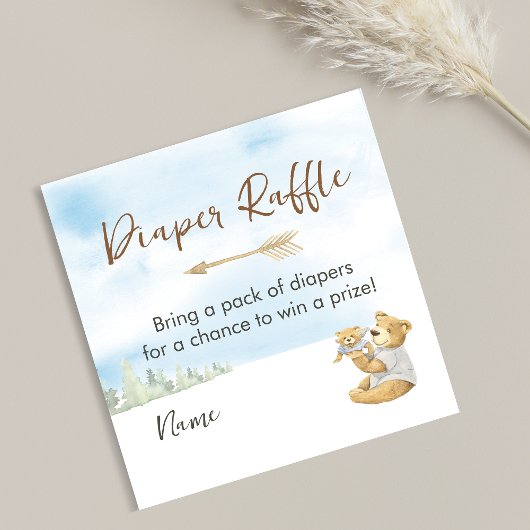 Charming Neutral Woodland Bear Diaper Raffle エンクロージャーカード