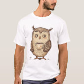 Charming Owl with Coffee Cup Illustration Tシャツ (正面)
