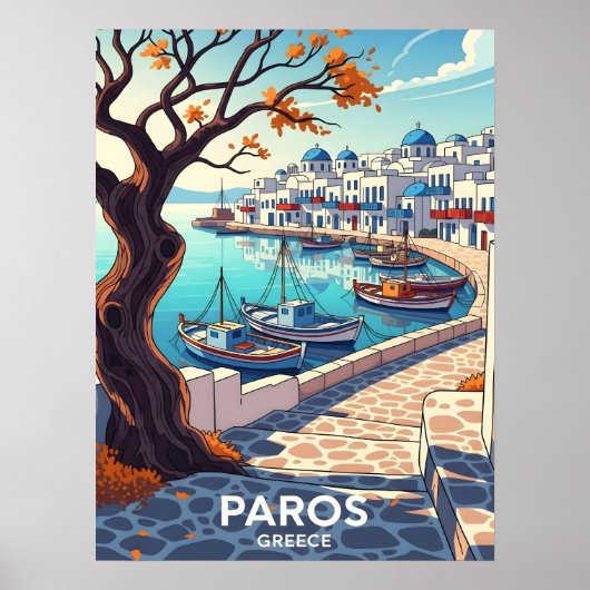 Charming Paros Greece harbor scene ポスター (正面)