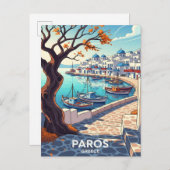 Charming Paros Greece harbor scene 案内ポストカード (正面/裏面)