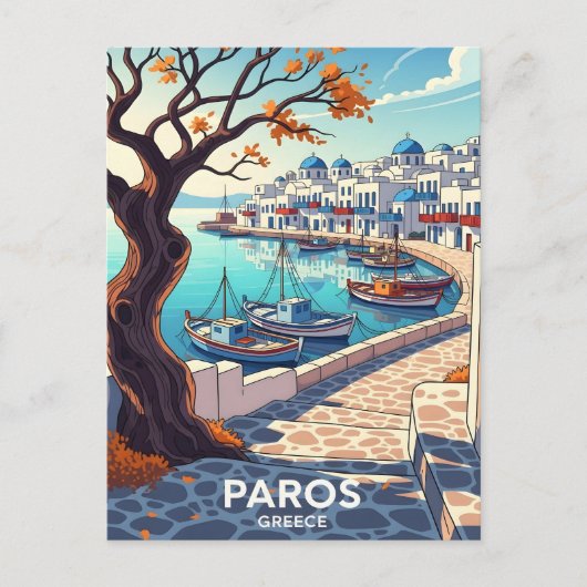 Charming Paros Greece harbor scene 案内ポストカード (正面)