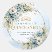 Charming Pastel Blue Gold Eucalyptus Quinceañera  ラウンドシール (正面)