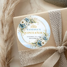 Charming Pastel Blue Gold Eucalyptus Quinceañera  ラウンドシール