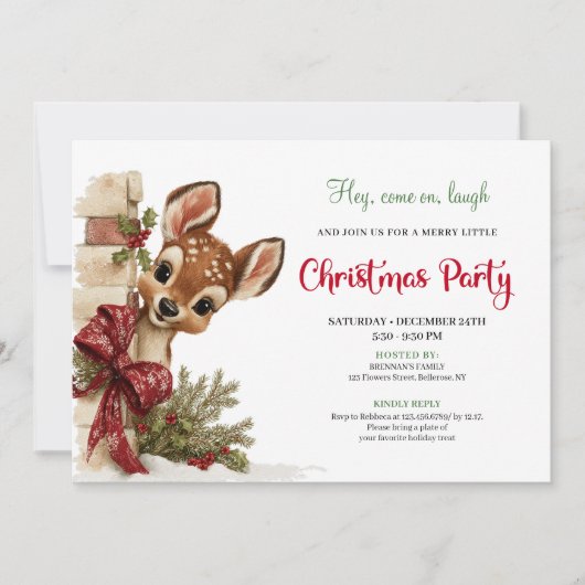 Charming peeking reindeer editable invite download 招待状 (正面)