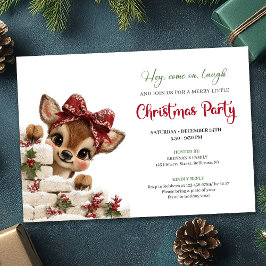 Charming peeking reindeer fun holiday party invite 招待状