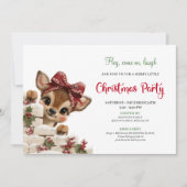 Charming peeking reindeer fun holiday party invite 招待状 (正面)