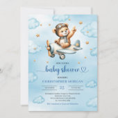 Charming pilot teddy bear blue boy shower invites 招待状 (正面)