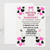 CHARMING PINK BLACK HEARTS FLAT 5X7 GIRL BIRTHDAY 招待状 (正面/裏面)