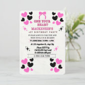 CHARMING PINK BLACK HEARTS FLAT 5X7 GIRL BIRTHDAY 招待状 (スタンド正面)