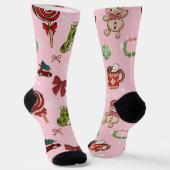 Charming Pink Christmas Socks ソックス (傾斜あり)