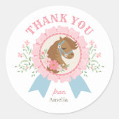 Charming Pink Derby Horse Birthday ラウンドシール (正面)