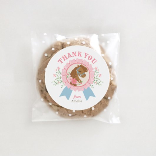 Charming Pink Derby Horse Birthday ラウンドシール