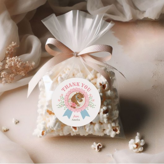 Charming Pink Derby Horse Birthday ラウンドシール