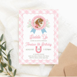 Charming Pink Derby Horse Birthday Invitation 招待状