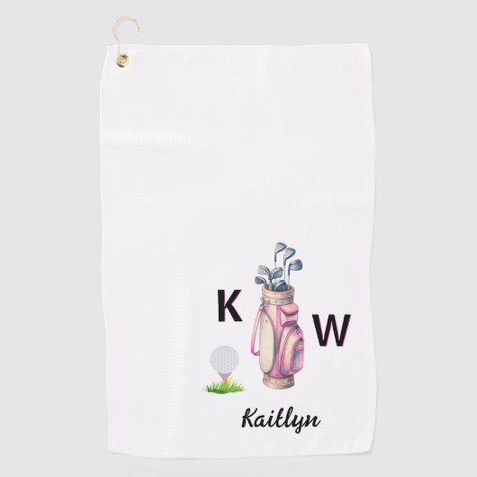 Charming Pink Golf Bag Personalized Monogrammed ゴルフタオル (正面)