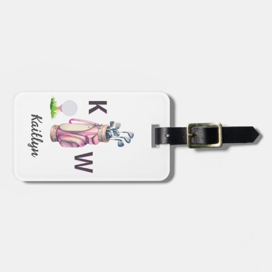 Charming Pink Golf Bag Personalized Monogrammed  ラゲッジタグ (正面横)