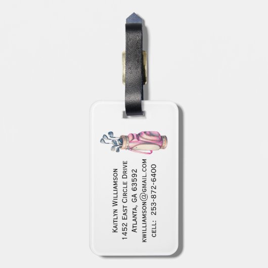 Charming Pink Golf Bag Personalized Monogrammed  ラゲッジタグ (裏面縦)