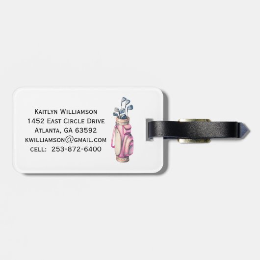 Charming Pink Golf Bag Personalized Monogrammed  ラゲッジタグ (裏面横)