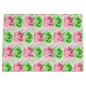 Charming Pink & Green Rose Wide Gift Bag ラージペーパーバッグ (正面)