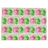 Charming Pink & Green Rose Wide Gift Bag ラージペーパーバッグ (裏面)