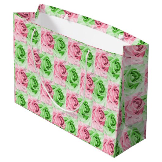 Charming Pink & Green Rose Wide Gift Bag ラージペーパーバッグ (裏面アングル)