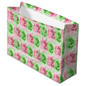 Charming Pink & Green Rose Wide Gift Bag ラージペーパーバッグ (正面アングル)