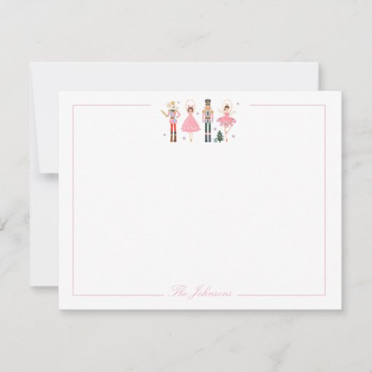 Charming Pink Nutcracker Christmas Stationery ノートカード (正面)