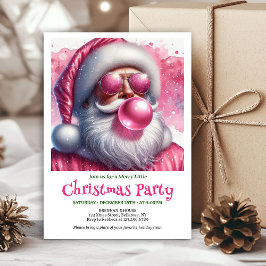 Charming Pink Santa Bubble Gum Funny Christmas  招待状