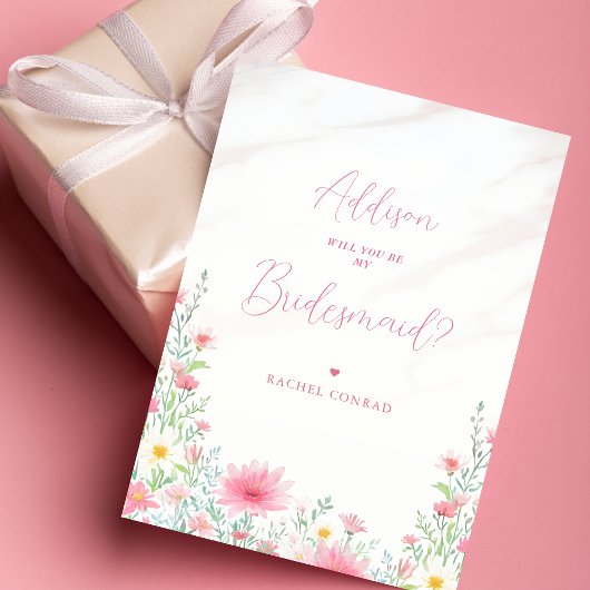 Charming Pink Shades Wildflowers Bridesmaid 招待状