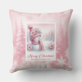 Charming Pink Snowman Christmas Scene Pillow Gift クッション (裏面)