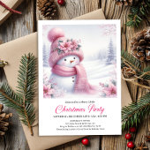 Charming Pink Snowman Editable Christmas Invite   招待状