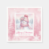 Charming Pink Snowman Kids Cozy Winter Scene Xmas スタンダードカクテルナプキン (正面)