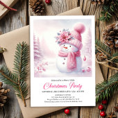 Charming Pink Snowman Kids Editable Christmas  招待状