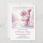 Charming Pink Snowman Kids Editable Christmas  招待状 (正面)