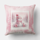 Charming Pink Snowman Pillow Winter Room Style クッション (裏面)