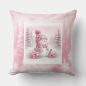 Charming Pink Snowman Pillow Winter Room Style クッション (正面)