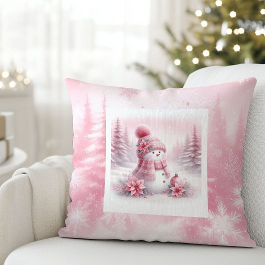 Charming Pink Snowman Pillow Winter Room Style クッション