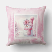 Charming Pink Snowman Snowy Winter Pillow Gift クッション (裏面)