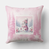 Charming Pink Snowman Winter Scene Kids Gift Pillo クッション (裏面)