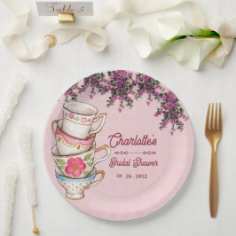 Charming Pink Teacup Floral Bridal Shower Party ペーパープレート