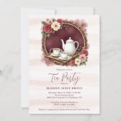 Charming Pink Vintage Tea Set Bridal Shower 招待状 (正面)