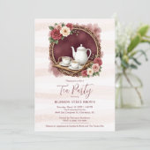 Charming Pink Vintage Tea Set Bridal Shower 招待状 (スタンド正面)