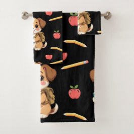 Charming puppy reading, school bag pattern バスタオルセット