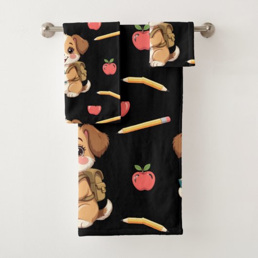 Charming puppy reading, school bag pattern  バスタオルセット (インサイチュ)