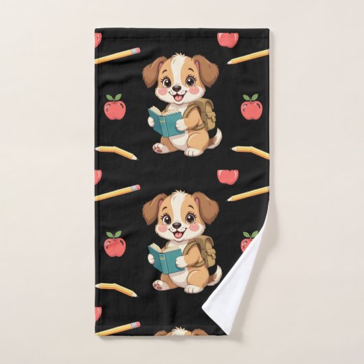 Charming puppy reading, school bag pattern  バスタオルセット (ハンドタオル)