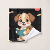 Charming puppy reading, school bag pattern  バスタオルセット (ウォッシュタオル)