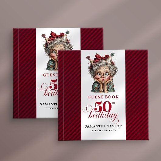 Charming quirky 50th birthday lady guest book ゲストブック
